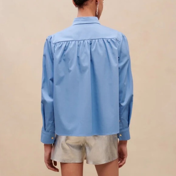 Maje Cinema Cropped Blue Button Down Shirt - Picture 5 of 17